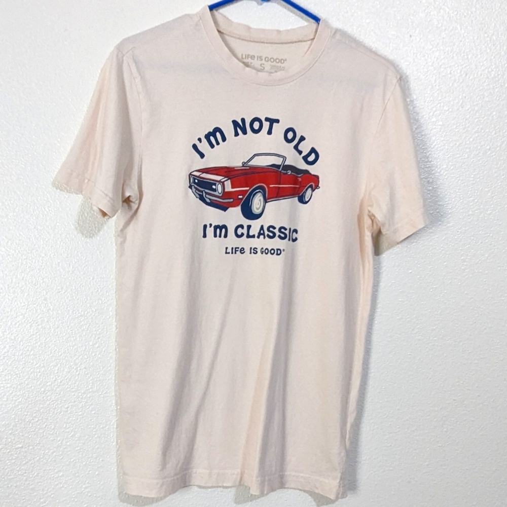 Life Is Good Men's Small T-shirt Hotrod Antique Car Classic Car